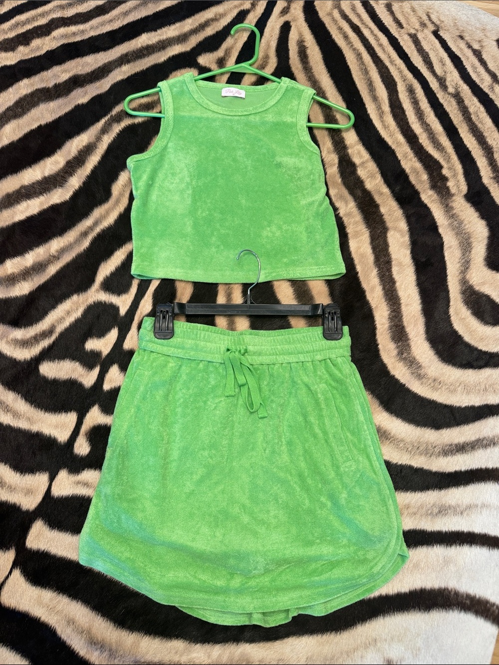 Pink Lily Lime Green Velvet Tank & Skirt Set
